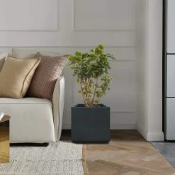 KANTE 11.81 x 11.81 in. Square Charcoal Lightweight Concrete and Weather Resistant Fiberglass Planter w/Drainage Hole -Green Haven Store charcoal kante plant pots rf0221b c60121 fa 1000