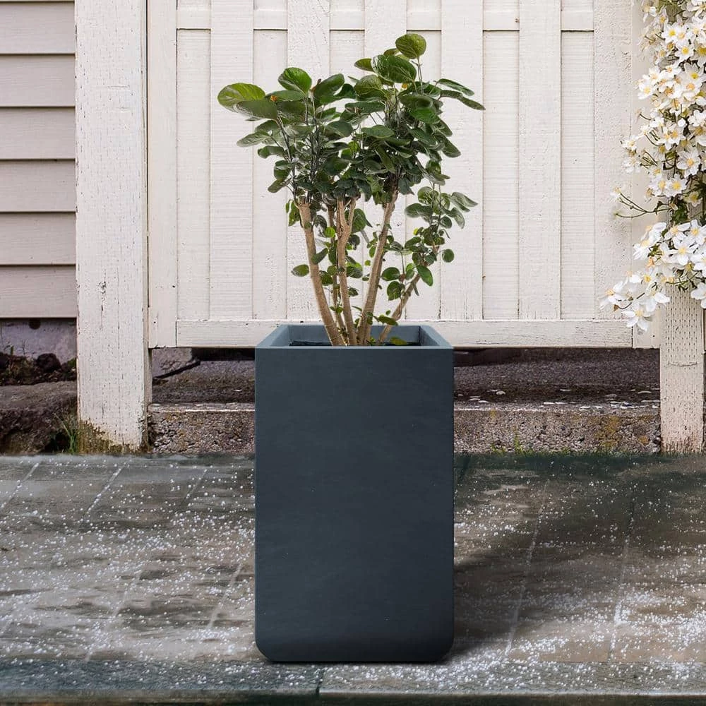 KANTE 27.6 in. H Square Charcoal Concrete and Fiberglass Tall Planter Outdoor Indoor Lightweight Plant Pots 6 KANTE 27.6 in. H Square Charcoal Concrete and Fiberglass Tall Planter Outdoor Indoor Lightweight Plant Pots - Image 4