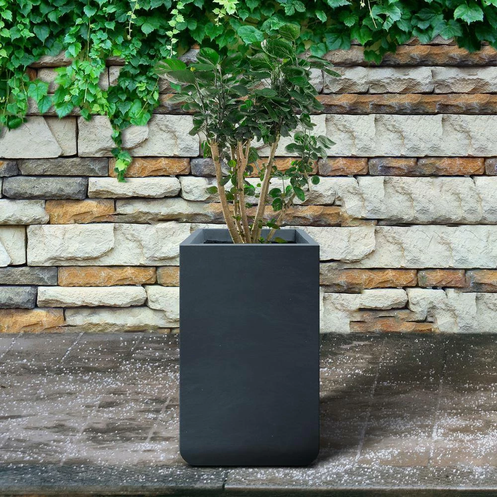 KANTE 27.6 in. H Square Charcoal Concrete and Fiberglass Tall Planter Outdoor Indoor Lightweight Plant Pots 7 KANTE 27.6 in. H Square Charcoal Concrete and Fiberglass Tall Planter Outdoor Indoor Lightweight Plant Pots - Image 5