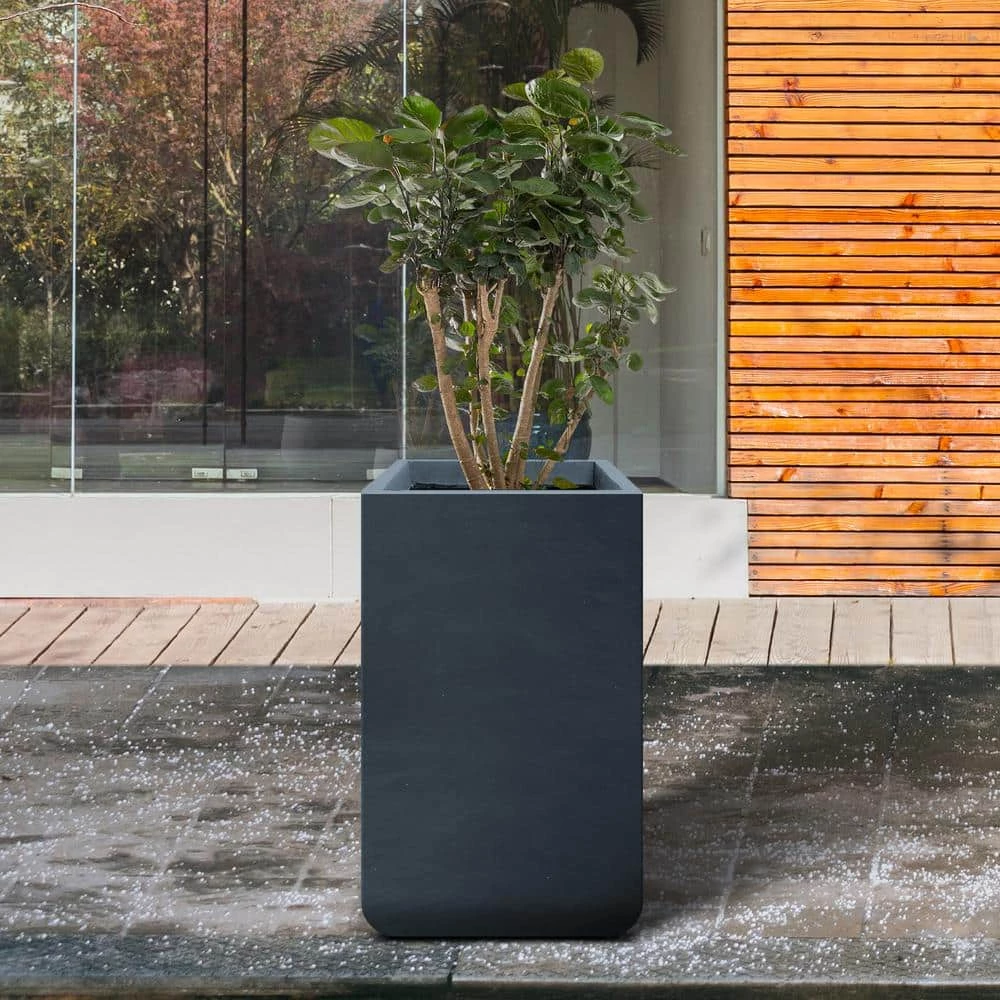 KANTE 27.6 in. H Square Charcoal Concrete and Fiberglass Tall Planter Outdoor Indoor Lightweight Plant Pots 8 KANTE 27.6 in. H Square Charcoal Concrete and Fiberglass Tall Planter Outdoor Indoor Lightweight Plant Pots - Image 6