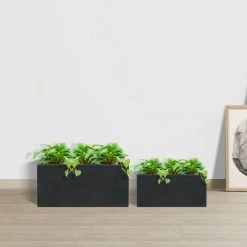 KANTE 31.4" & 23.6"L Rectangular Charcoal Finish Lightweight Concrete Long Planters w/Drainage Hole Set of 2, Outdoor/Indoor -Green Haven Store charcoal kante plant pots rf0264ac c60121 1f 1000