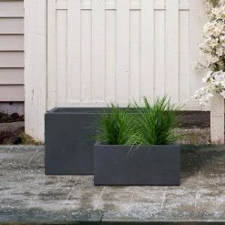 KANTE 31.4" & 23.6"L Rectangular Charcoal Finish Lightweight Concrete Long Planters w/Drainage Hole Set of 2, Outdoor/Indoor -Green Haven Store charcoal kante plant pots rf0264ac c60121 31 1000