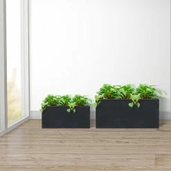 KANTE 31.4" & 23.6"L Rectangular Charcoal Finish Lightweight Concrete Long Planters w/Drainage Hole Set of 2, Outdoor/Indoor -Green Haven Store charcoal kante plant pots rf0264ac c60121 44 1000