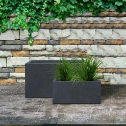 KANTE 31.4" & 23.6"L Rectangular Charcoal Finish Lightweight Concrete Long Planters w/Drainage Hole Set of 2, Outdoor/Indoor -Green Haven Store charcoal kante plant pots rf0264ac c60121 66 1000