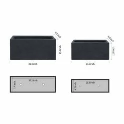 KANTE 31.4" & 23.6"L Rectangular Charcoal Finish Lightweight Concrete Long Planters w/Drainage Hole Set of 2, Outdoor/Indoor -Green Haven Store charcoal kante plant pots rf0264ac c60121 c3 1000