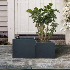KANTE 17.3 in. W Square Charcoal Lightweight Concrete and Fiberglass Planters with Drainage Holes (Set of 2) 12 KANTE 17.3 in. W Square Charcoal Lightweight Concrete and Fiberglass Planters with Drainage Holes (Set of 2) -Green Haven Store charcoal kante plant pots rf2015015bc c60121 1f 1000