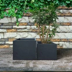KANTE 17.3 in. W Square Charcoal Lightweight Concrete and Fiberglass Planters with Drainage Holes (Set of 2) 14 KANTE 17.3 in. W Square Charcoal Lightweight Concrete and Fiberglass Planters with Drainage Holes (Set of 2) -Green Haven Store charcoal kante plant pots rf2015015bc c60121 fa 1000