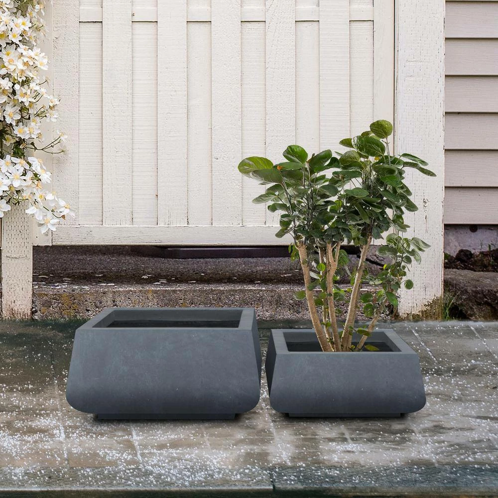 KANTE 21.2 in. and 16.1 in. W Square Charcoal Finish Lightweight Concrete/Fiberglass Planters with Drainage Holes (Set of 2) 7 KANTE 21.2 in. and 16.1 in. W Square Charcoal Finish Lightweight Concrete/Fiberglass Planters with Drainage Holes (Set of 2) - Image 5