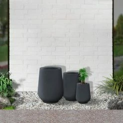 KANTE 26.5 in., 20 in. & 13.1 in. H Round Charcoal Concrete Tall Planters (Set of 3), Outdoor Indoor Large with Drainage Holes -Green Haven Store charcoal kante plant pots rf2015023abc c60121 4f 1000