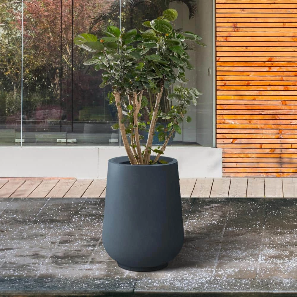 KANTE 10.63 in. x 13.78 in. Round Charcoal Lightweight Concrete and Weather Resistant Fiberglass Planter w/Drainage Hole 4 KANTE 10.63 in. x 13.78 in. Round Charcoal Lightweight Concrete and Weather Resistant Fiberglass Planter w/Drainage Hole - Image 2