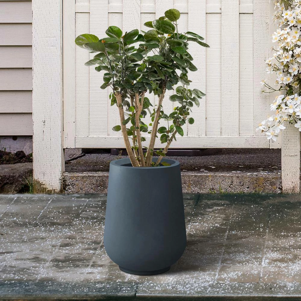 KANTE 10.63 in. x 13.78 in. Round Charcoal Lightweight Concrete and Weather Resistant Fiberglass Planter w/Drainage Hole 9 KANTE 10.63 in. x 13.78 in. Round Charcoal Lightweight Concrete and Weather Resistant Fiberglass Planter w/Drainage Hole - Image 7