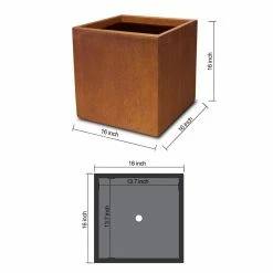 KANTE 16in.H Square Faux Weathering Steel Finish Lightweight Concrete Durable Elegant Planter w/Drainage Hole, Home and Garden -Green Haven Store faux weathering steel kante plant pots rf0001c c91942 1f 1000