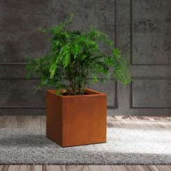 KANTE 16in.H Square Faux Weathering Steel Finish Lightweight Concrete Durable Elegant Planter w/Drainage Hole, Home and Garden -Green Haven Store faux weathering steel kante plant pots rf0001c c91942 31 1000