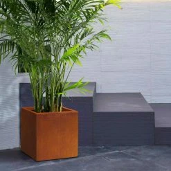 KANTE 16in.H Square Faux Weathering Steel Finish Lightweight Concrete Durable Elegant Planter w/Drainage Hole, Home and Garden -Green Haven Store faux weathering steel kante plant pots rf0001c c91942 76 1000