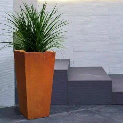 KANTE 24.4 in. H Rectangle Faux Weathering Steel Lightweight Concrete Tapered Tall Planter with Drainage Hole, Outdoor/Indoor -Green Haven Store faux weathering steel kante plant pots rf0004c c91942 31 1000