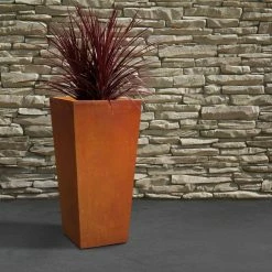 KANTE 24.4 in. H Rectangle Faux Weathering Steel Lightweight Concrete Tapered Tall Planter with Drainage Hole, Outdoor/Indoor -Green Haven Store faux weathering steel kante plant pots rf0004c c91942 fa 1000