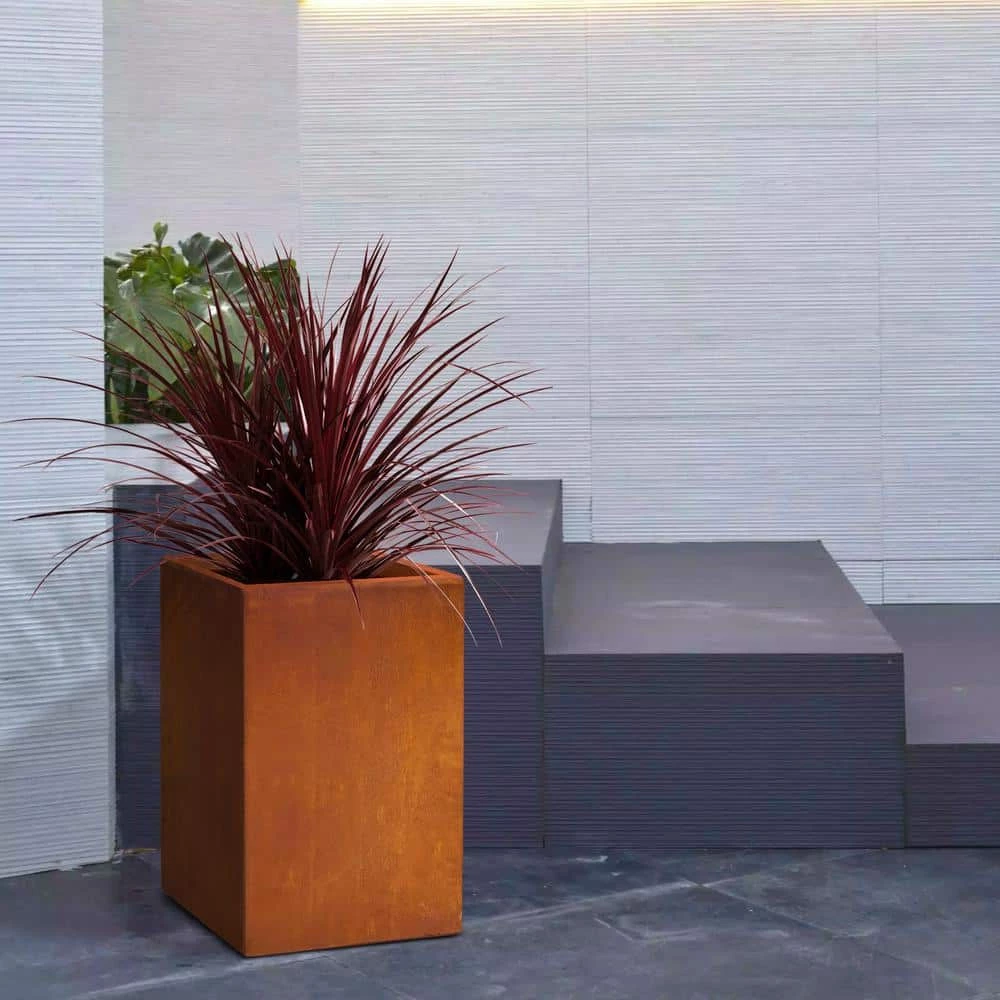KANTE 16 in. H Faux Weathering Steel Finish Concrete Square, Modern Outdoor/Indoor Lightweight Planter Pot with Drainage Hole 4 KANTE 16 in. H Faux Weathering Steel Finish Concrete Square, Modern Outdoor/Indoor Lightweight Planter Pot with Drainage Hole - Image 2