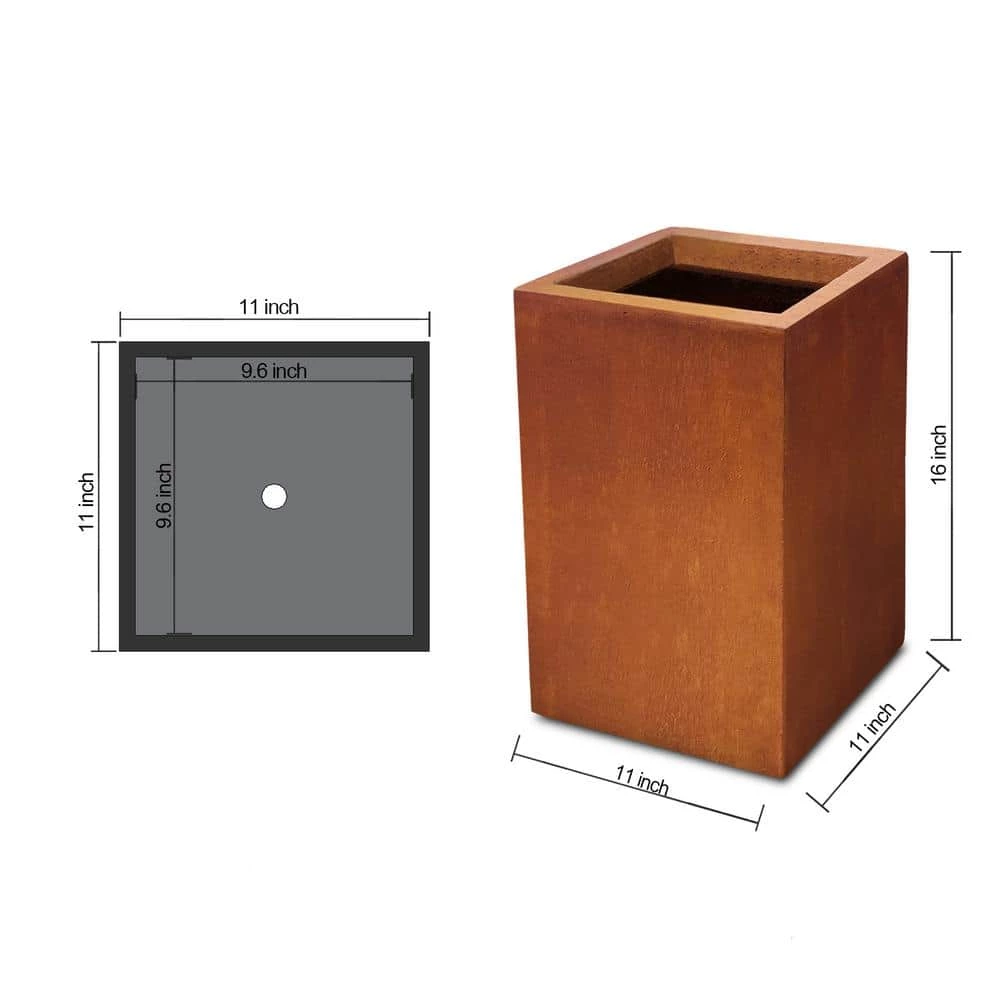 KANTE 16 in. H Faux Weathering Steel Finish Concrete Square, Modern Outdoor/Indoor Lightweight Planter Pot with Drainage Hole 5 KANTE 16 in. H Faux Weathering Steel Finish Concrete Square, Modern Outdoor/Indoor Lightweight Planter Pot with Drainage Hole - Image 3