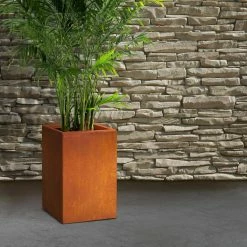 KANTE 19 in. H Faux Weathering Steel Concrete Tall Square Planter, Modern Outdoor/Indoor Lightweight with Drainage Hole -Green Haven Store faux weathering steel kante plant pots rf0007c c91942 76 1000