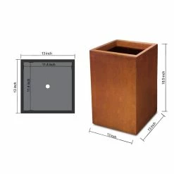 KANTE 19 in. H Faux Weathering Steel Concrete Tall Square Planter, Modern Outdoor/Indoor Lightweight with Drainage Hole -Green Haven Store faux weathering steel kante plant pots rf0007c c91942 c3 1000