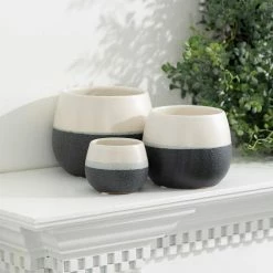 SULLIVANS Black And White Ceramic Pot - Set of 3 9 SULLIVANS Black And White Ceramic Pot - Set of 3 -Green Haven Store glaze sullivans plant pots cm2971 4f 1000