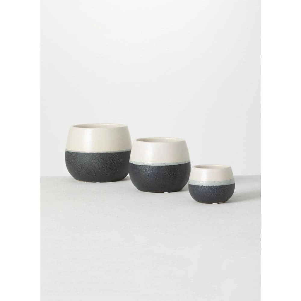 SULLIVANS Black And White Ceramic Pot - Set of 3 3 SULLIVANS Black And White Ceramic Pot - Set of 3