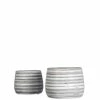 SULLIVANS Gray and White Ceramic Striped Planter - Set of 2