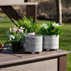 SULLIVANS Gray Geometric Print Cement Pot - Set of 3 -Green Haven Store gray patterned sullivans plant pots cmt1207 4f 1000