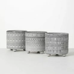 SULLIVANS Gray Geometric Print Cement Pot - Set of 3