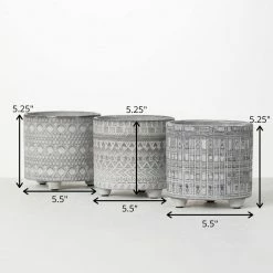SULLIVANS Gray Geometric Print Cement Pot - Set of 3 -Green Haven Store gray patterned sullivans plant pots cmt1207 76 1000