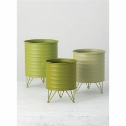 SULLIVANS Green Metal Planters (Set of 3) -Green Haven Store green sullivans plant pots met1510 1f 1000