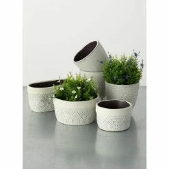 SULLIVANS Green Geometric Print Cement Double Pot 7 SULLIVANS Green Geometric Print Cement Double Pot -Green Haven Store greenwash patterned sullivans plant pots cmt1178 4f 1000