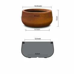 KANTE 16 in. Dia. Round Iron Oxide Concrete Bowl Planter, Outdoor Indoor Large Planter Pot with Drainage Hole -Green Haven Store iron oxide kante plant pots rc0051b c80621 c3 1000