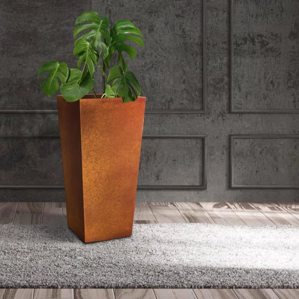 KANTE 28 in. H Iron Oxide Lightweight Concrete Tapered Planter with Drainage Hole, Large Outdoor/Indoor Tall Square Planter 6 KANTE 28 in. H Iron Oxide Lightweight Concrete Tapered Planter with Drainage Hole, Large Outdoor/Indoor Tall Square Planter - Image 4