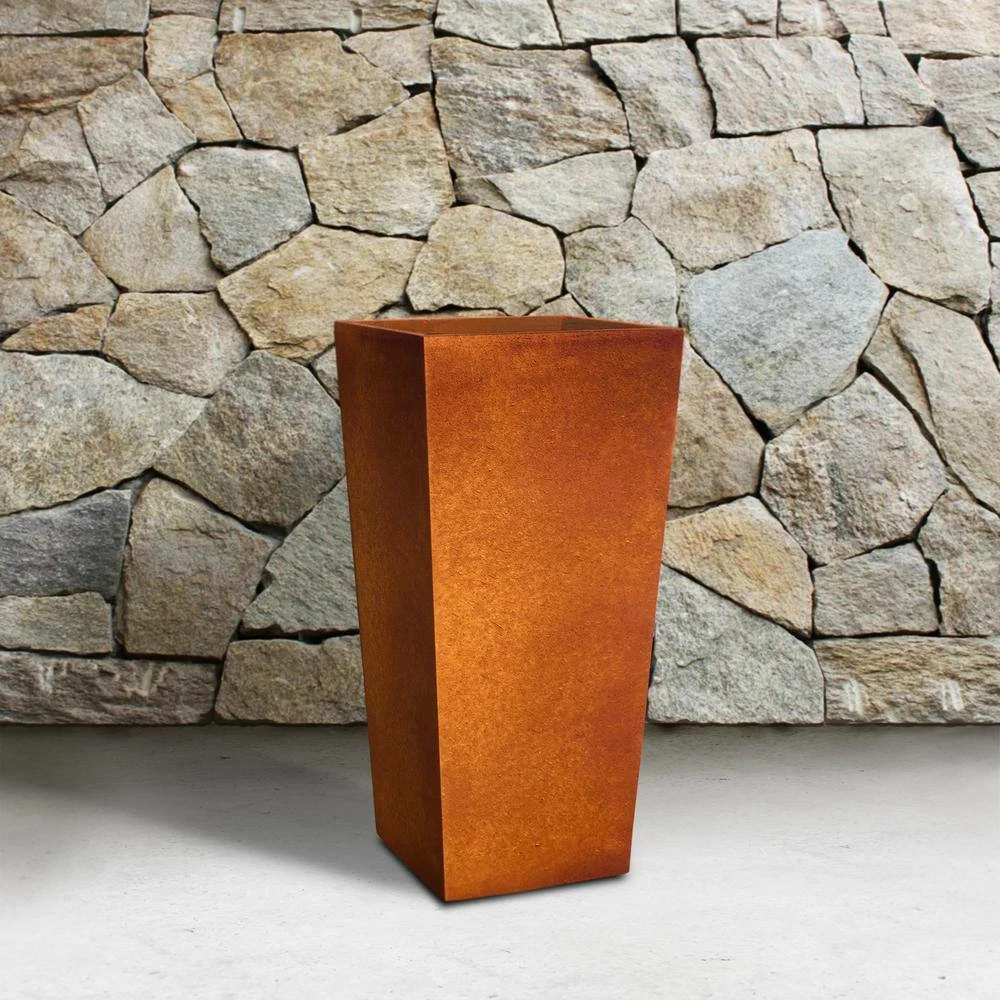 KANTE 28 in. H Iron Oxide Lightweight Concrete Tapered Planter with Drainage Hole, Large Outdoor/Indoor Tall Square Planter 7 KANTE 28 in. H Iron Oxide Lightweight Concrete Tapered Planter with Drainage Hole, Large Outdoor/Indoor Tall Square Planter - Image 5