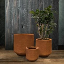 KANTE 17.3 in., 13.4 in., & 10.6 in. H Round Iron Oxide Concrete Planter (Set of 3) Outdoor Indoor Large Pots w/Drainage Holes -Green Haven Store iron oxide kante plant pots rf2015022bcd c80621 fa 1000