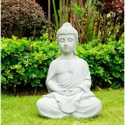 KANTE 25.6 in. H Natural Concrete/Fiberglass Indoor Outdoor Sitting Meditating Zen Buddha Statue 16 KANTE 25.6 in. H Natural Concrete/Fiberglass Indoor Outdoor Sitting Meditating Zen Buddha Statue -Green Haven Store kante garden statues osp141006 c80021 c3 1000