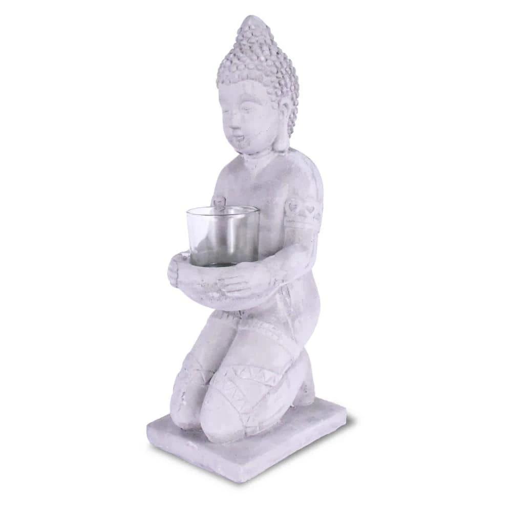 KANTE 12.8 in. H Gray Cement Buddha Tealight Candle Holder Garden Statue Ornament 3 KANTE 12.8 in. H Gray Cement Buddha Tealight Candle Holder Garden Statue Ornament