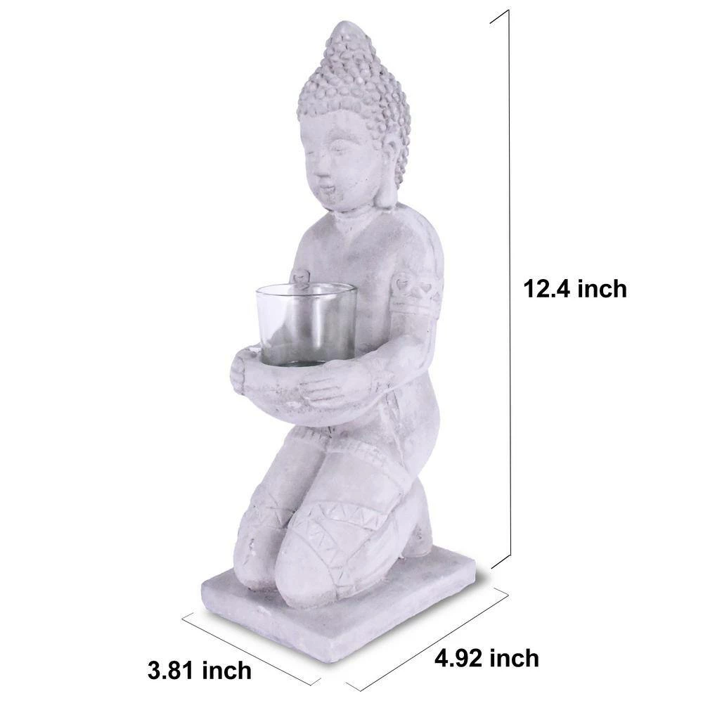 KANTE 12.8 in. H Gray Cement Buddha Tealight Candle Holder Garden Statue Ornament 4 KANTE 12.8 in. H Gray Cement Buddha Tealight Candle Holder Garden Statue Ornament - Image 2
