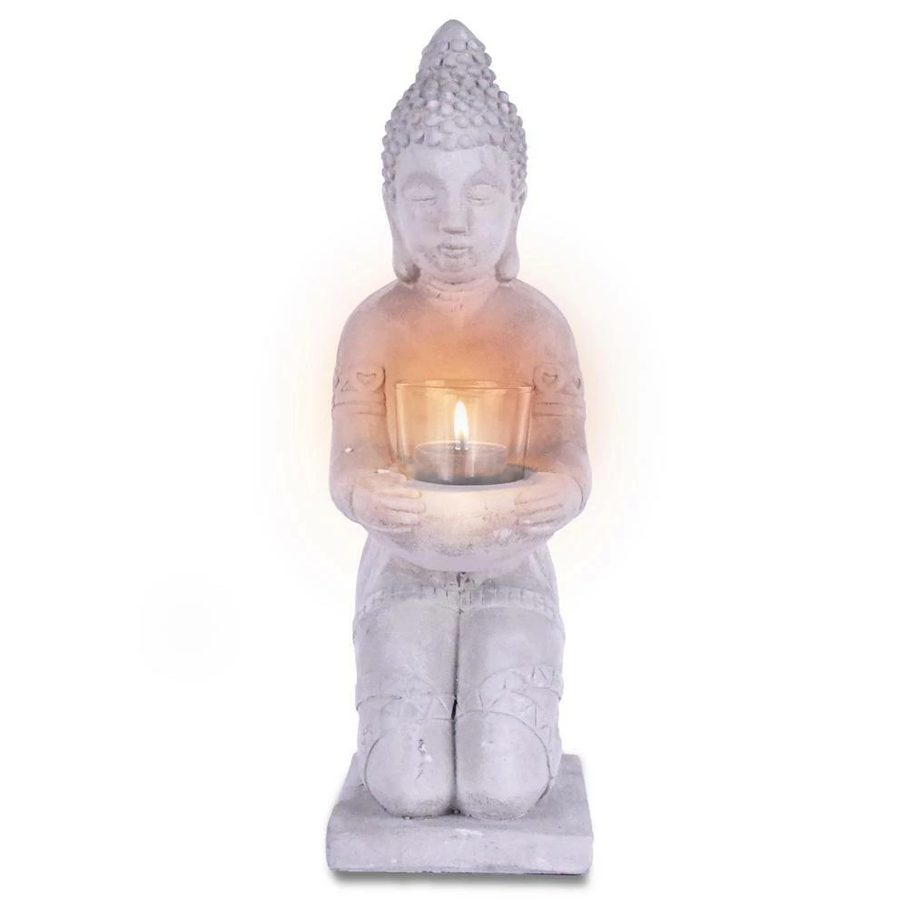KANTE 12.8 in. H Gray Cement Buddha Tealight Candle Holder Garden Statue Ornament 8 KANTE 12.8 in. H Gray Cement Buddha Tealight Candle Holder Garden Statue Ornament - Image 6