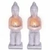 KANTE 12.8 in. H Gray Cement Buddha Garden Statue Tealight Candle Holder Ornament (2-Pack)
