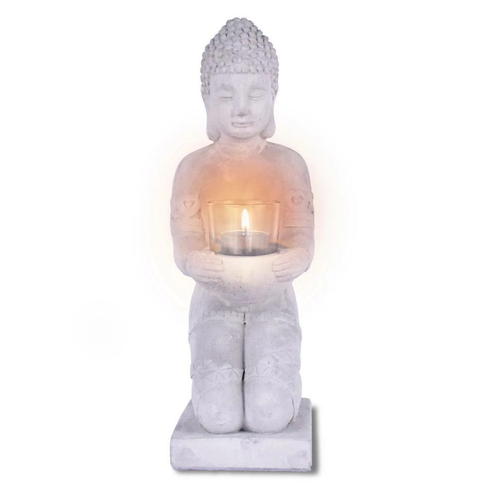 KANTE 12.8 in. H Gray Cement Buddha Garden Statue Tealight Candle Holder Ornament 7 KANTE 12.8 in. H Gray Cement Buddha Garden Statue Tealight Candle Holder Ornament - Image 5