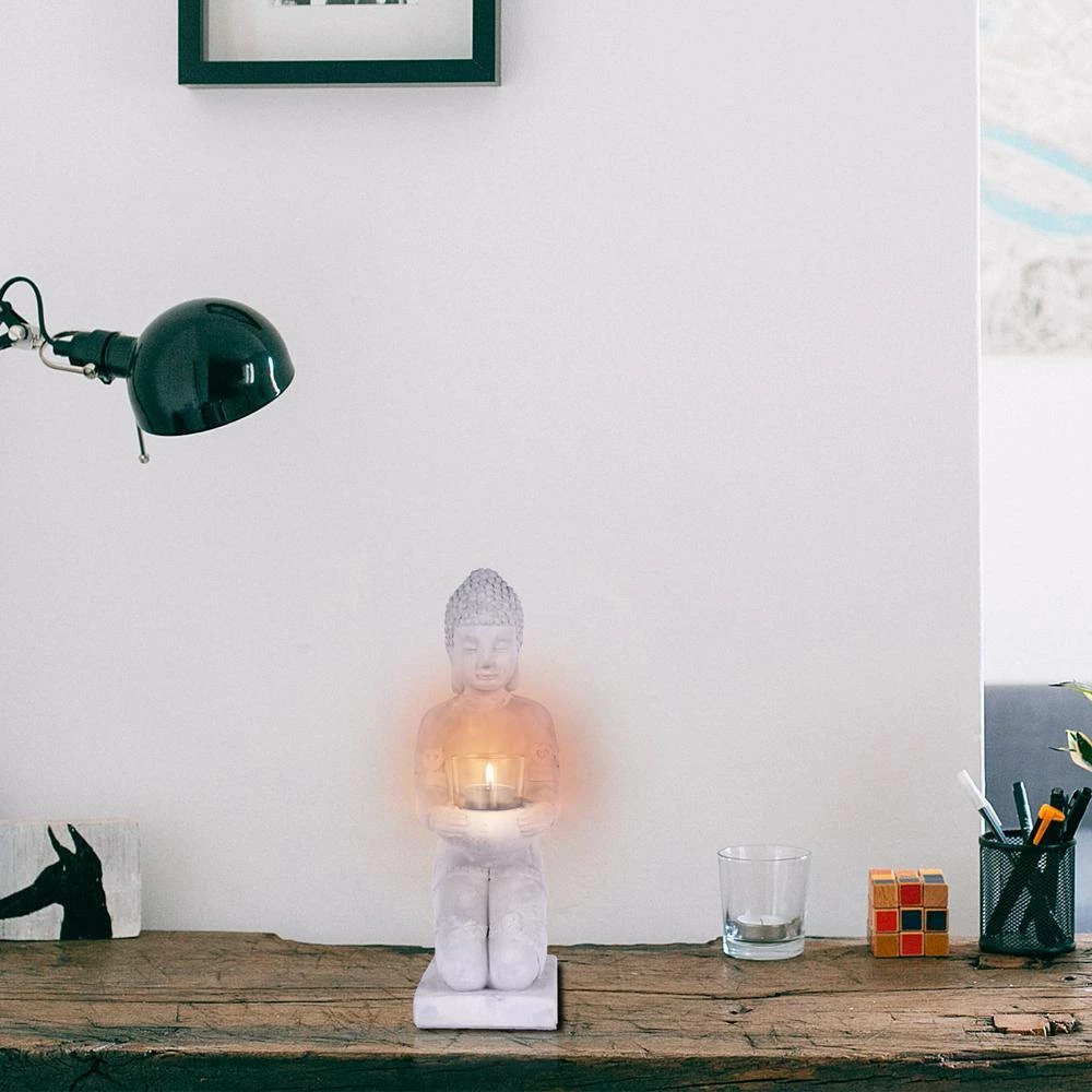 KANTE 12.8 in. H Gray Cement Buddha Garden Statue Tealight Candle Holder Ornament 5 KANTE 12.8 in. H Gray Cement Buddha Garden Statue Tealight Candle Holder Ornament - Image 3