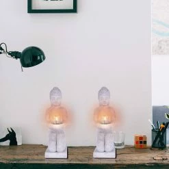 KANTE 12.8 in. H Gray Cement Buddha Garden Statue Tealight Candle Holder Ornament (2-Pack) -Green Haven Store kante garden statues sx20200176 1f 1000