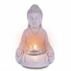 KANTE 6.5 in. H Gray Cement Sitting Buddha Garden Statue Tealight Candle Holder Ornament (2-Pack) -Green Haven Store kante garden statues sx20200177 4f 1000