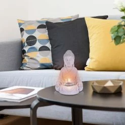 KANTE 6.5 in. H Gray Cement Sitting Buddha Garden Statue Tealight Candle Holder Ornament (2-Pack) -Green Haven Store kante garden statues sx20200177 fa 1000