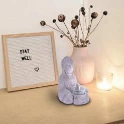 KANTE 6.5 in. H Gray Cement Sitting Buddha Garden Statue Tealight Candle Holder Ornament (2-Pack) -Green Haven Store kante garden statues sx20200178 1f 1000