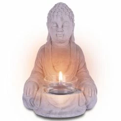 KANTE 6.5 in. H Gray Cement Sitting Buddha Garden Statue Tealight Candle Holder Ornament (2-Pack) -Green Haven Store kante garden statues sx20200178 44 1000