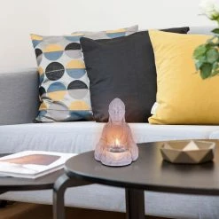 KANTE 6.5 in. H Gray Cement Sitting Buddha Garden Statue Tealight Candle Holder Ornament (2-Pack) -Green Haven Store kante garden statues sx20200178 4f 1000