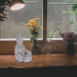 KANTE 6.5 in. H Gray Cement Sitting Buddha Garden Statue Tealight Candle Holder Ornament (2-Pack) -Green Haven Store kante garden statues sx20200178 fa 1000